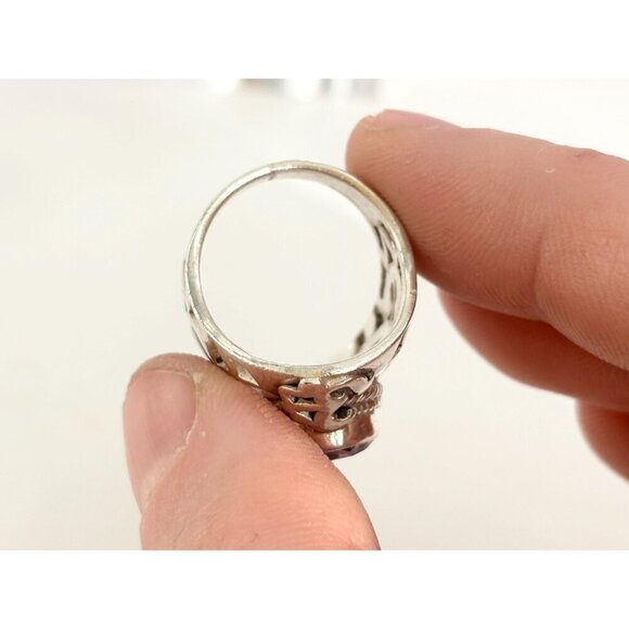 Amethyst Gemstone Bintage Abstract Symbol Sterling Silver Chunky Ring - sz 5.25 - Picture 8 of 10